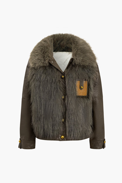 LYON | FAUX FUR & LEATHER JACKET BROWN