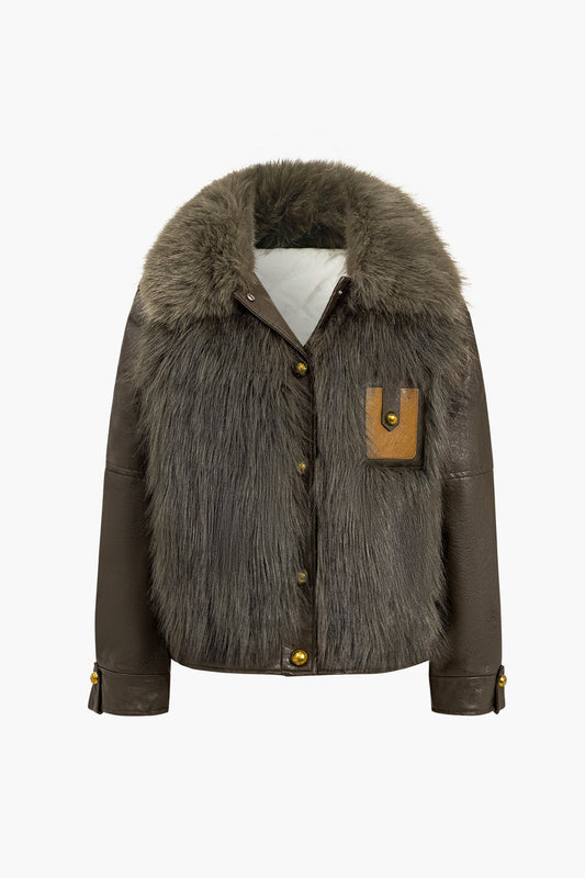 LYON | FAUX FUR & LEATHER JACKET BROWN