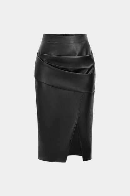 Faux Leather Ruched Skirt