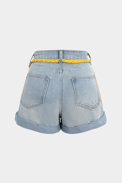 SOLENE | BELTED DENIM SHORTS LIGHT WASH BLUE