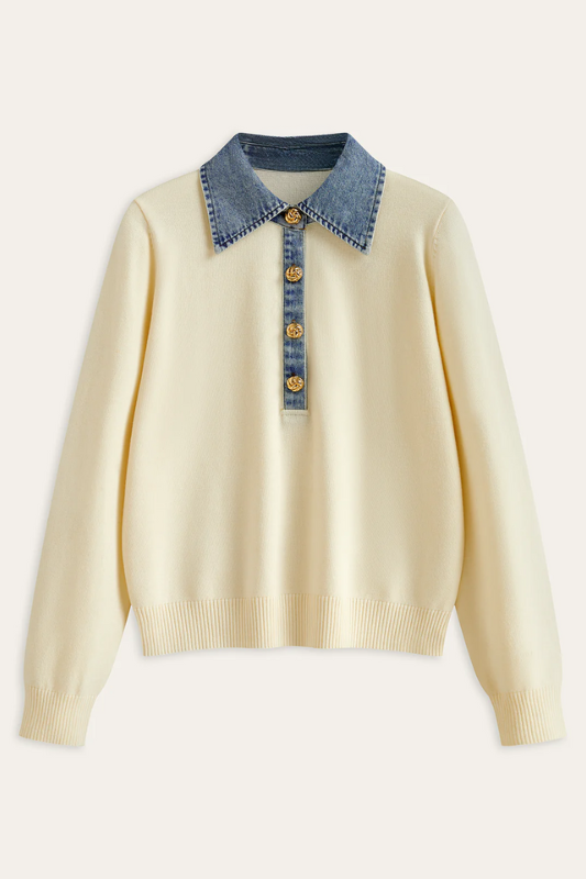 AURELIA | DENIM COLLARED KNIT SWEATER