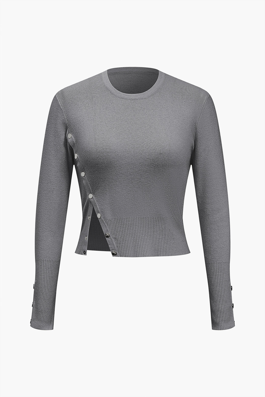 RENATA | ASYMMETRIC BUTTON KNIT TOP GRAY
