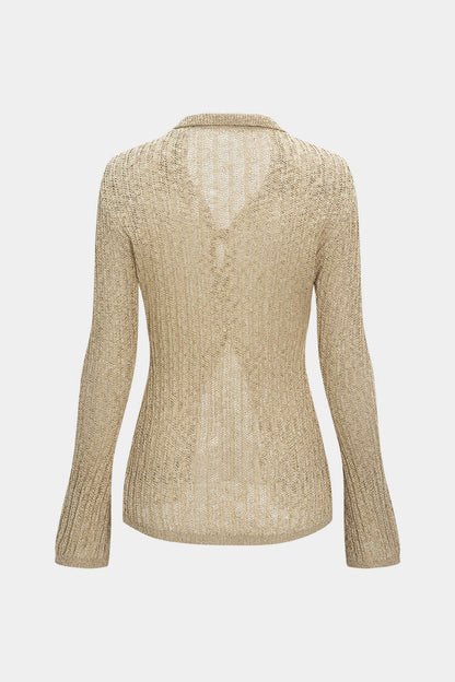 SORAYA | METALLIC KNIT CARDIGAN BEIGE