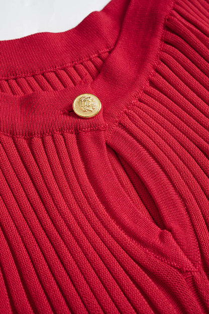 SOFIA | RED RIBBED SKATER DRESS RED