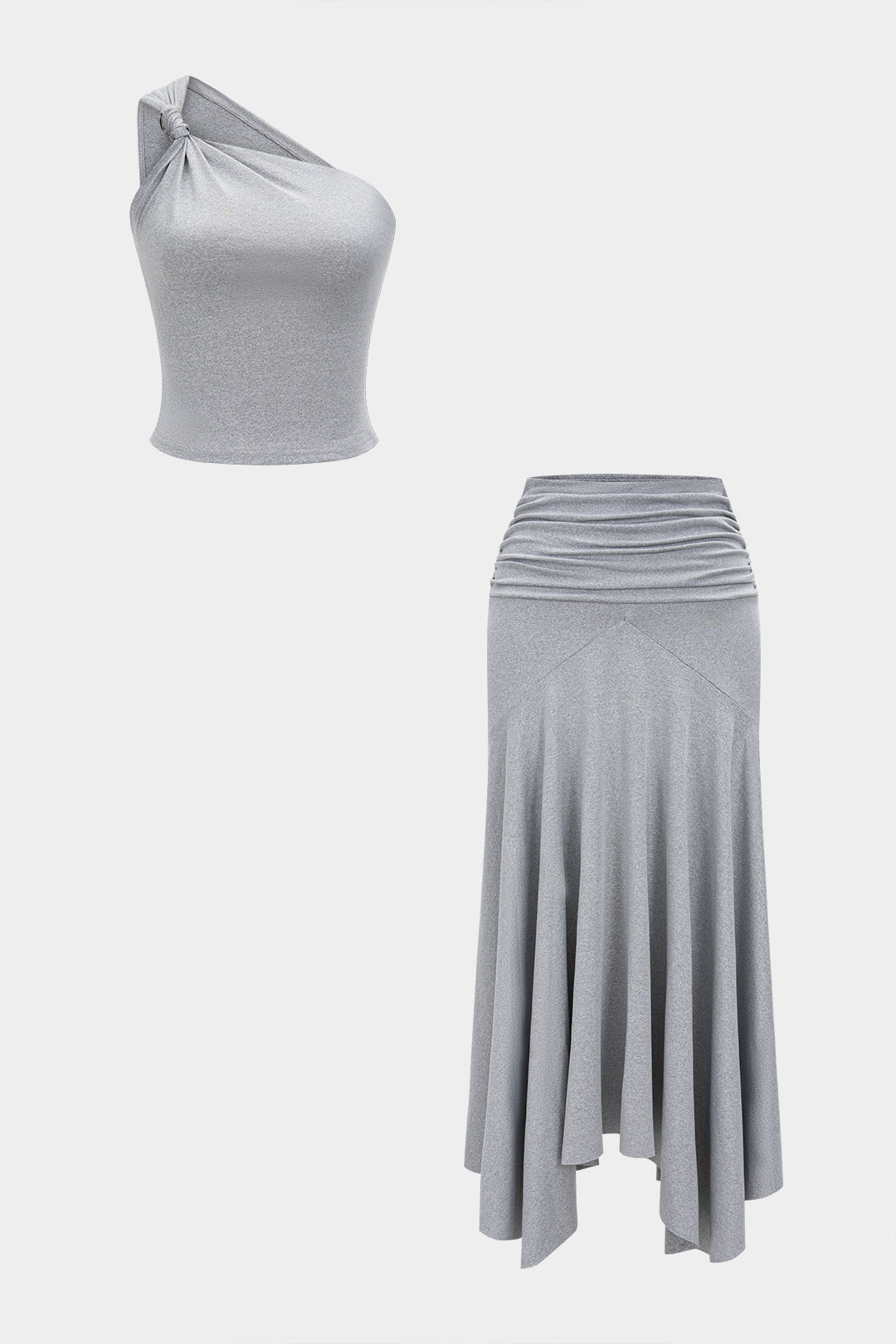 Knotted Asymmetrical Top And Skirt Set GRAY