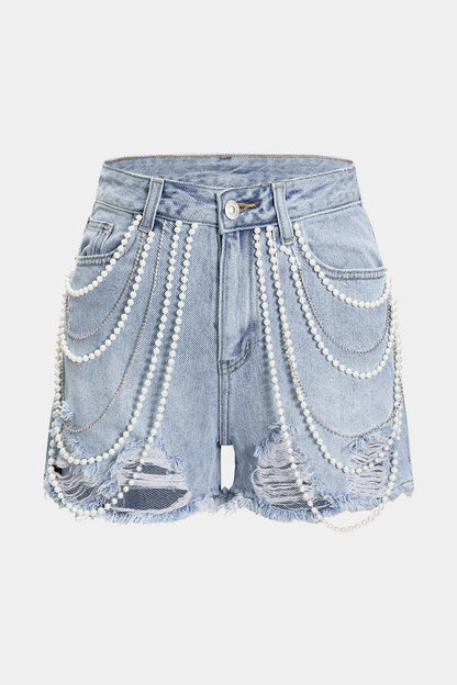 ISALINE | PEARL CHAIN DENIM SHORTS