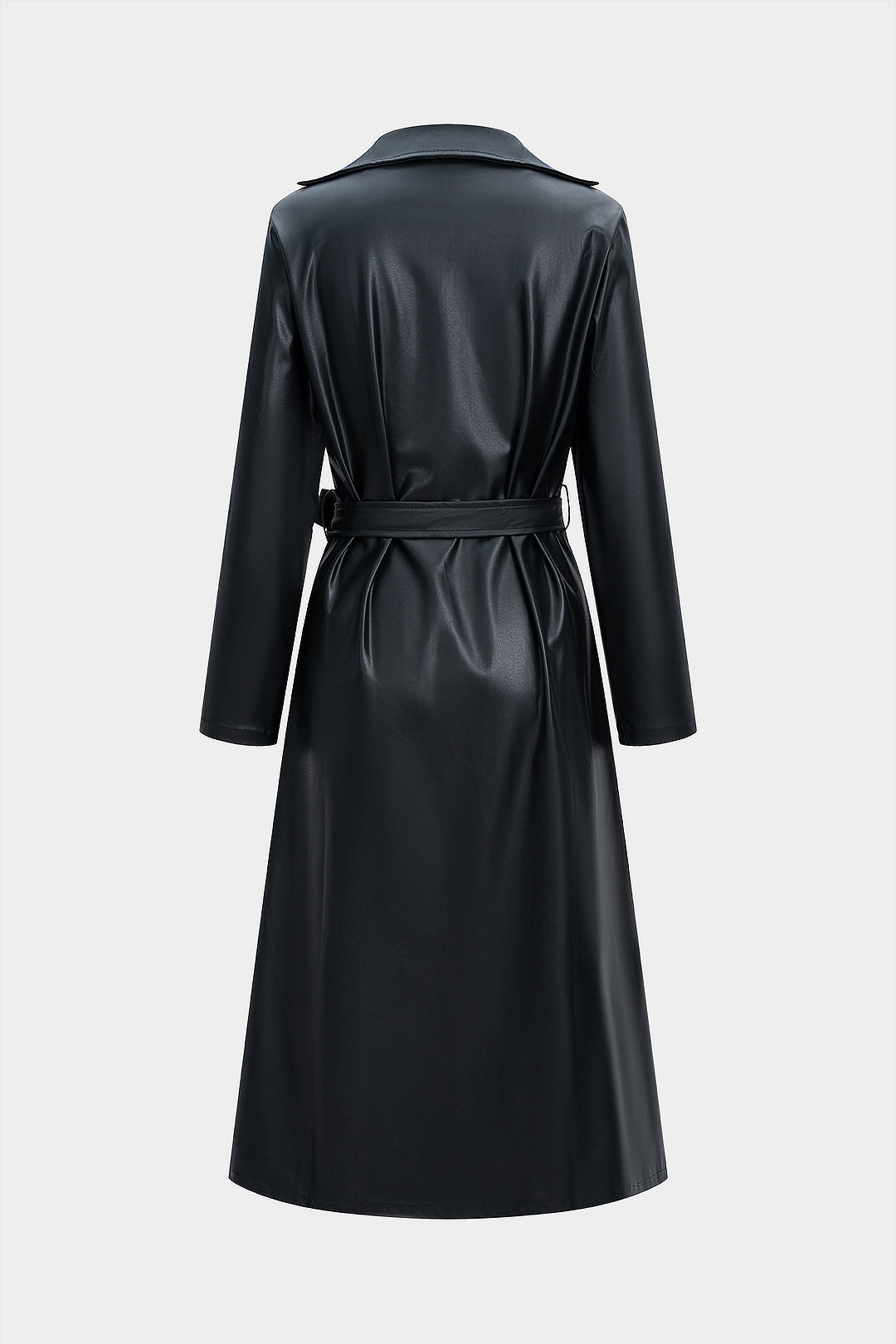 SERENA | BELTED FAUX LEATHER COAT BLACK