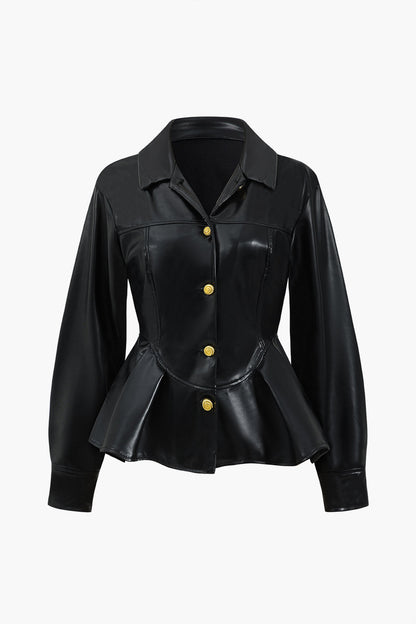 MAELYS | PEPLUM FAUX LEATHER JACKET