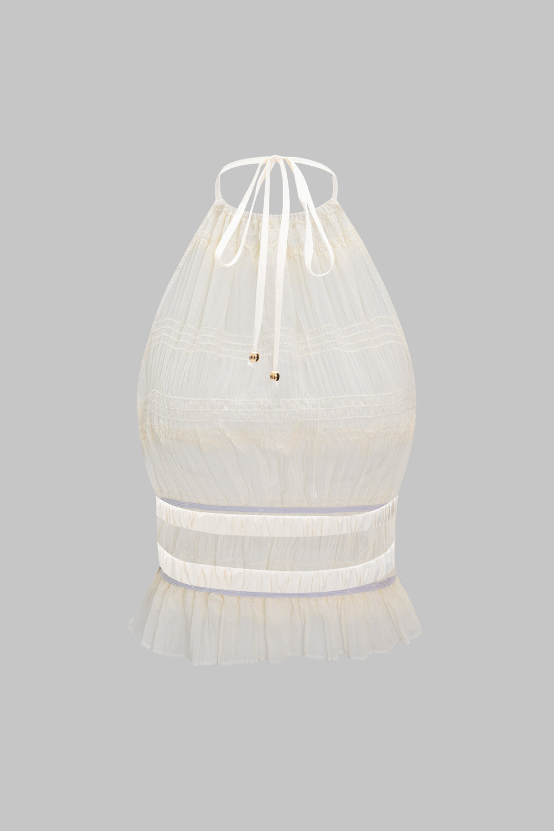 Chiffon Tie Front Backless Top And Skirt Set BEIGE S