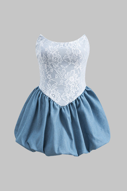 DANIELA | LACE & DENIM MINI DRESS LIGHT BLUE