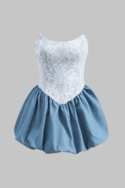 DANIELA | LACE & DENIM MINI DRESS LIGHT BLUE