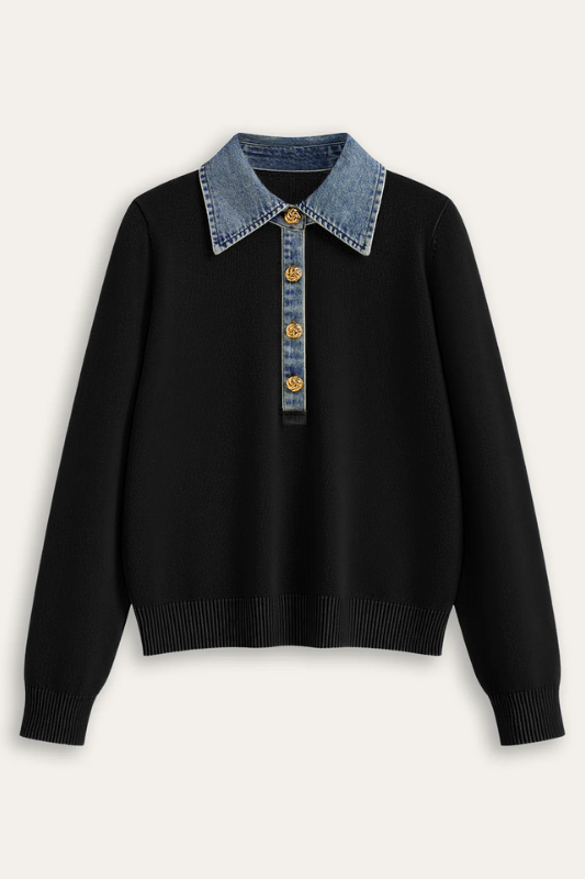 AURELIA | DENIM COLLARED KNIT SWEATER