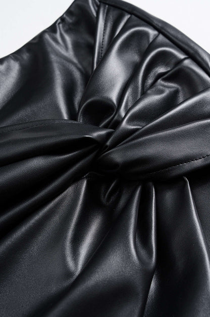 NOIRÉ | DRAPED LEATHER MINI SKIRT