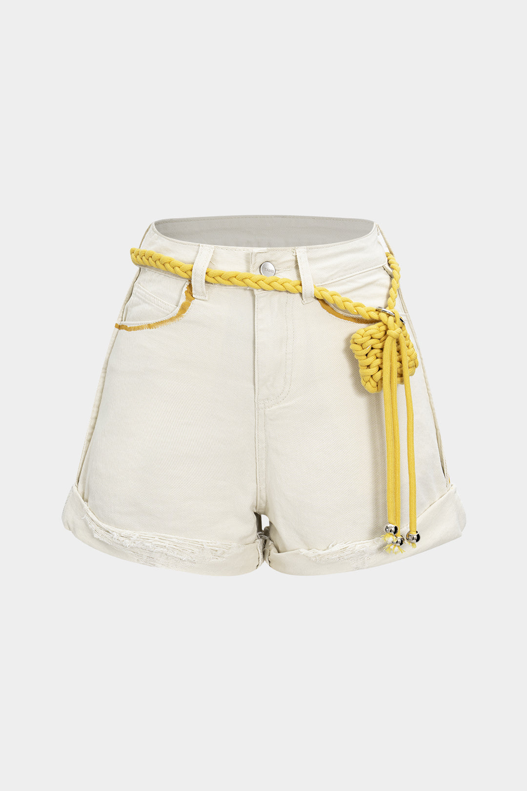 SOLENE | BELTED DENIM SHORTS WHITE