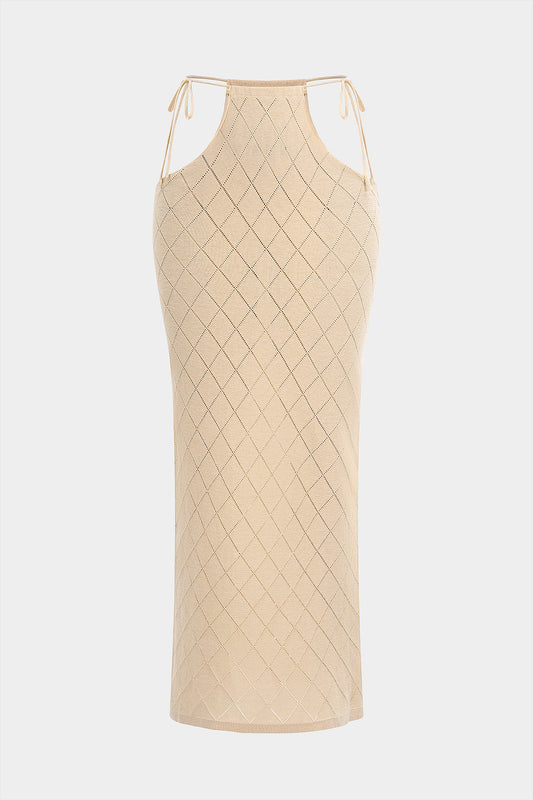 Knit Tie-Up Cut Out Skirt BEIGE