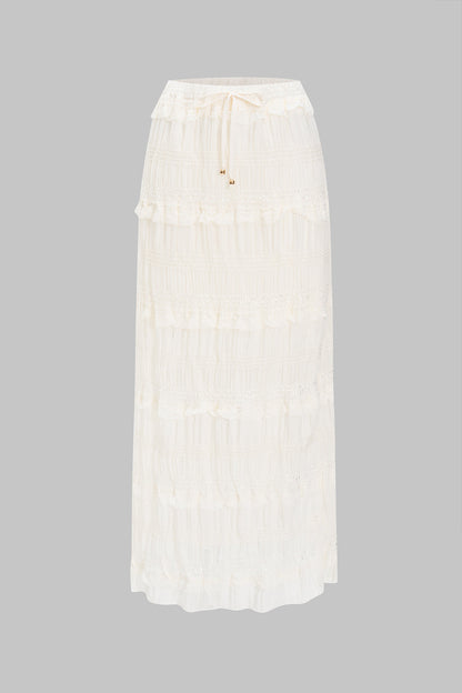 Chiffon Tie Front Backless Top And Skirt Set BEIGE S