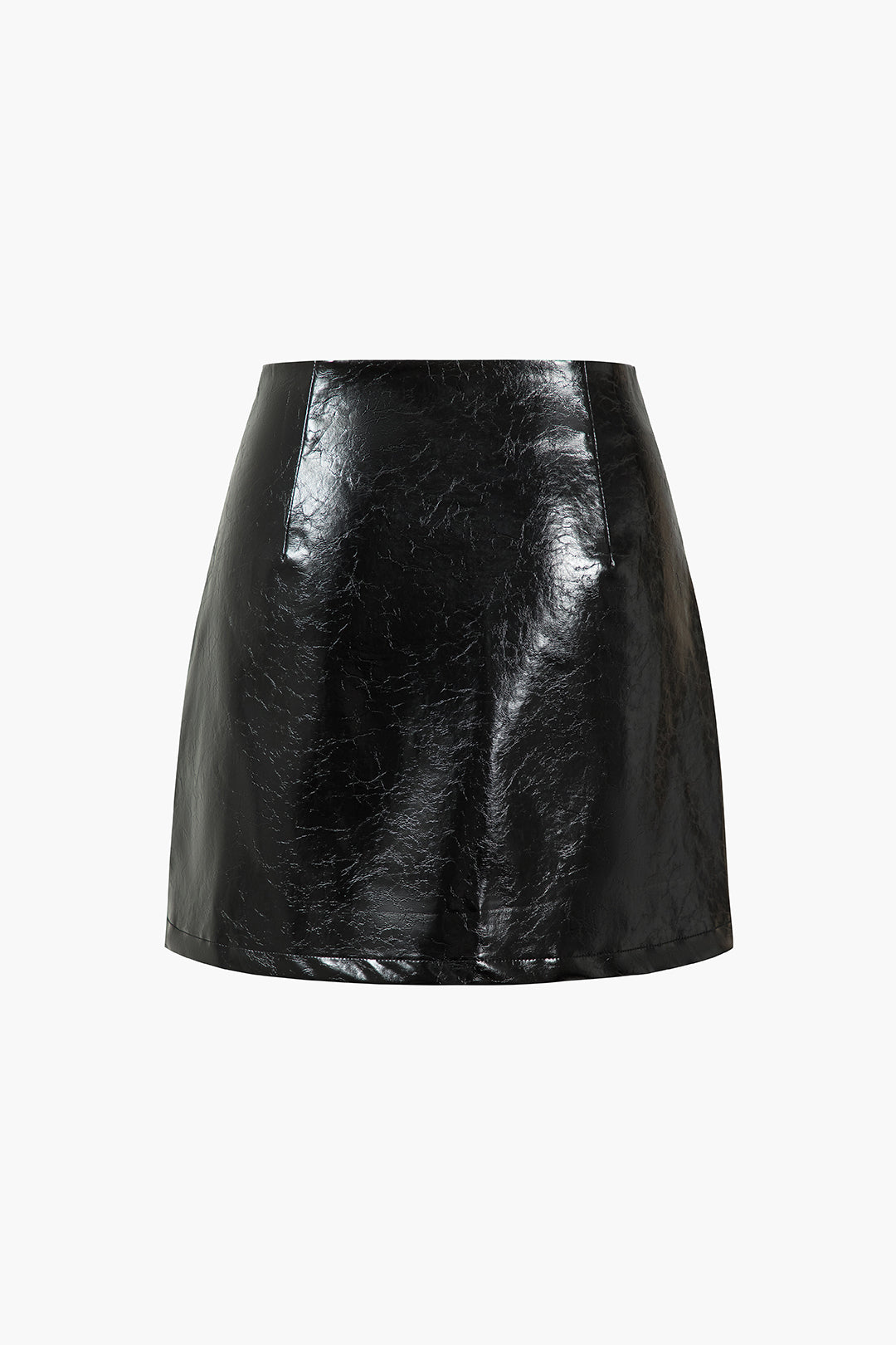 Faux Leather Button Mini Skirt BLACK