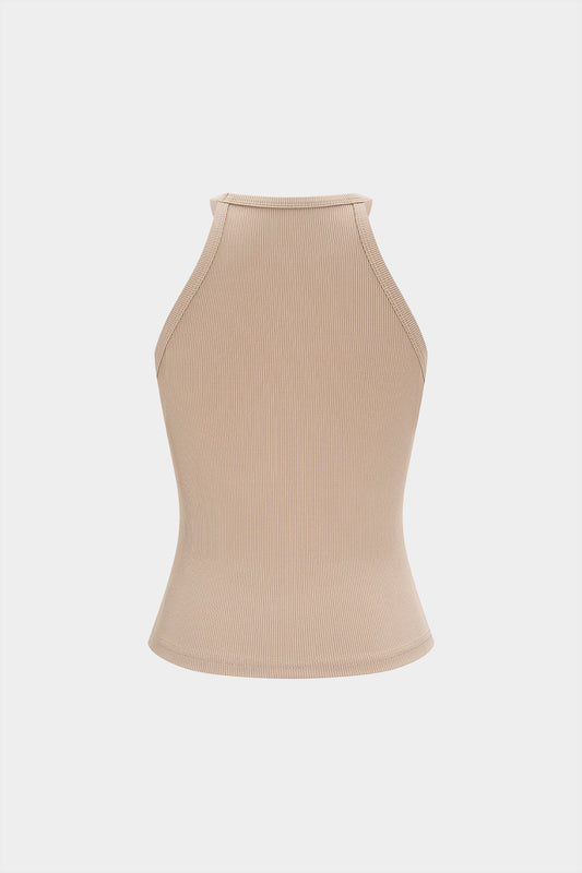 CAPRI | RIBBED HALTER TOP WITH GOLD STUDS