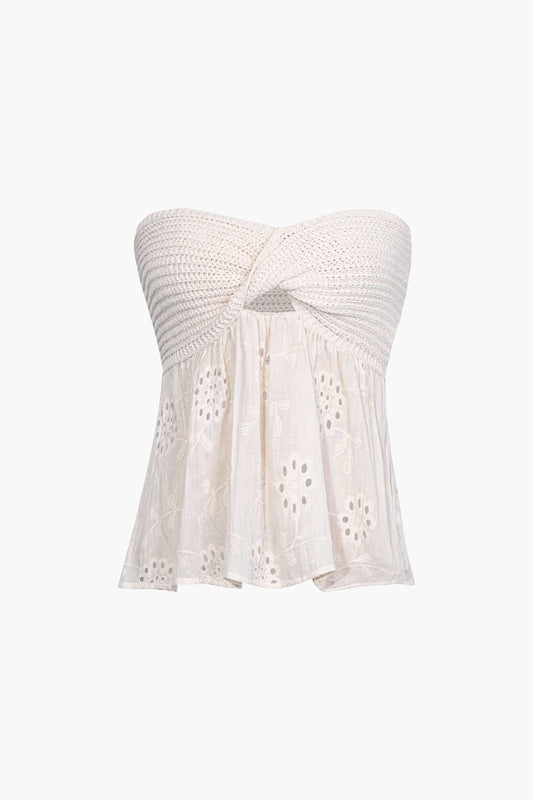 MARINA | CROCHET & EYELET TOP BEIGE