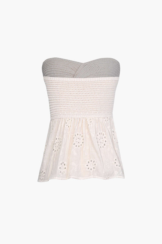 MARINA | CROCHET & EYELET TOP BEIGE