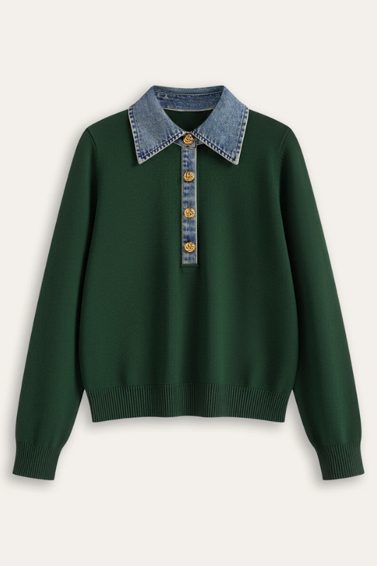 AURELIA | DENIM COLLARED KNIT SWEATER