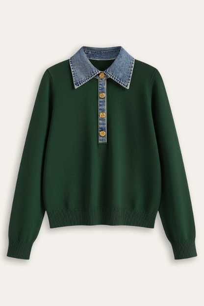 AURELIA | DENIM COLLARED KNIT SWEATER