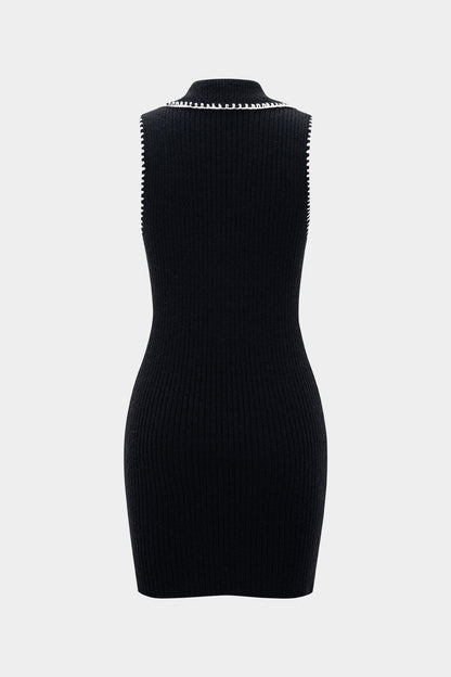 SELENE | CONTRAST TRIM KNIT MINI DRESS BLACK