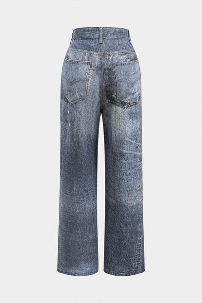 RAVEN DISTRESSED WIDE LEG JEANS CADET BLUE