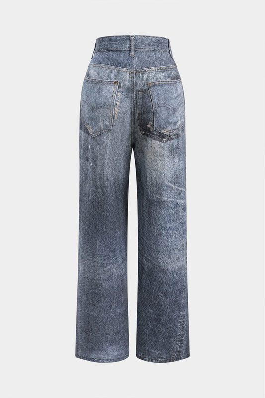 RAVEN DISTRESSED WIDE LEG JEANS CADET BLUE