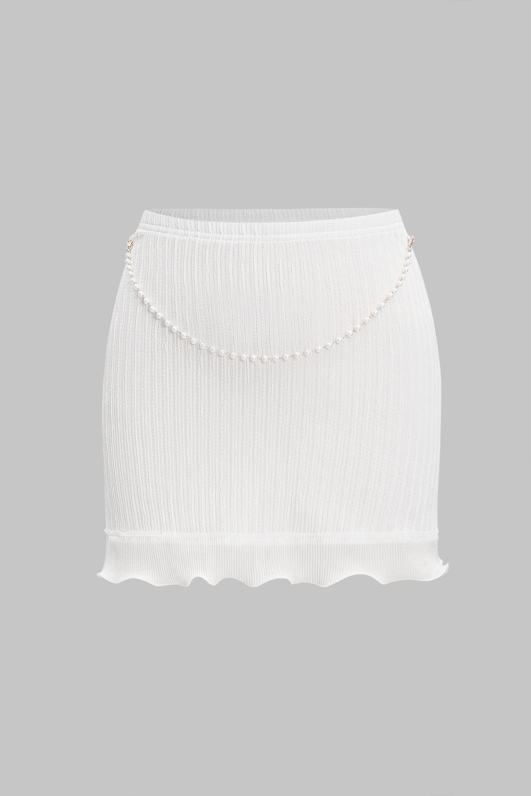 Backless Pearl Chain Halter Neck Sleeveless Tank Top And Skirt Set WHITE