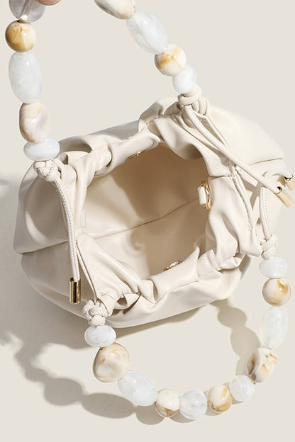 Chain Faux Leather Beaded Crossbody Shoulder Bag WHITE ONE SIZE