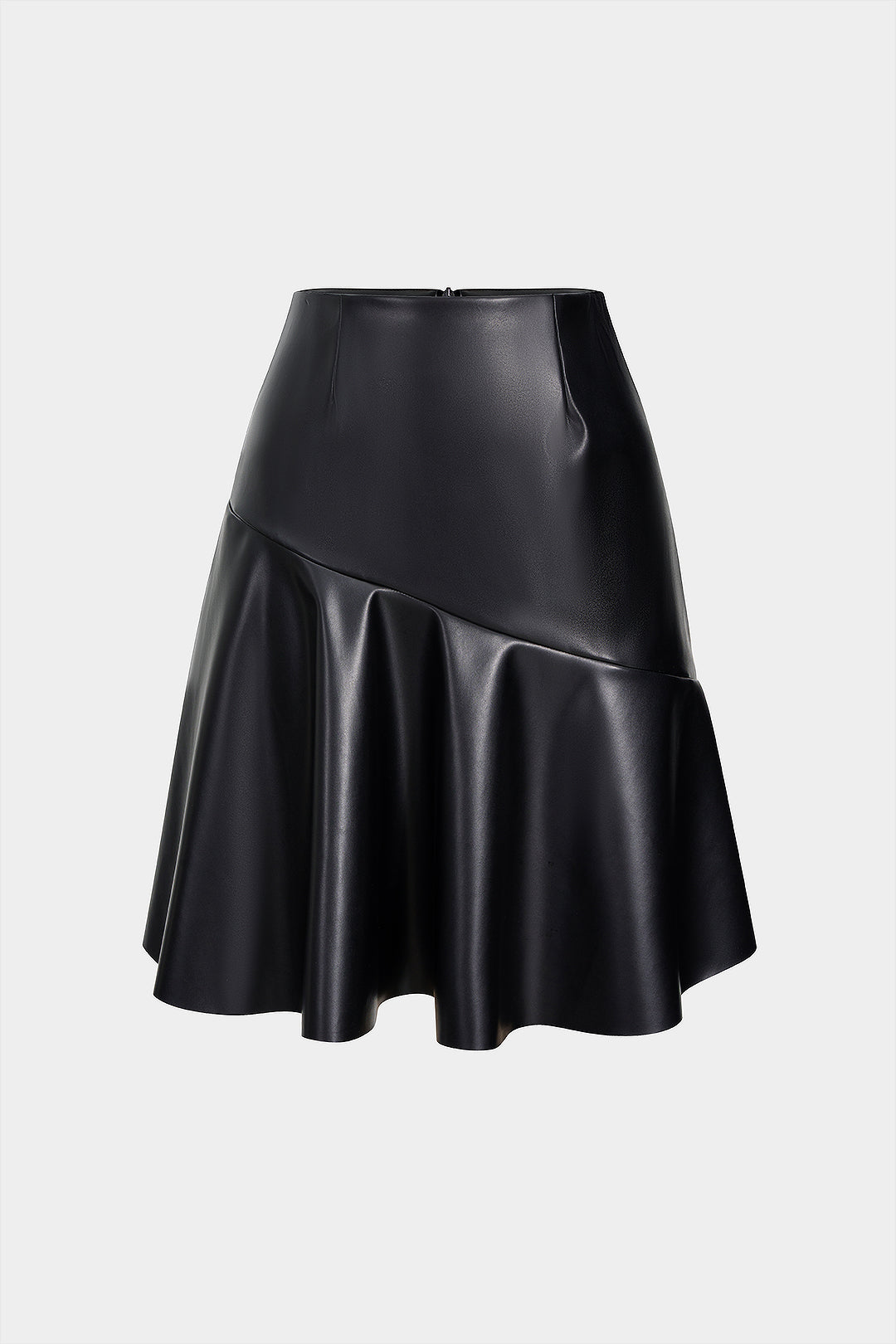 Faux Leather Ruffle High Waist Skirt BLACK