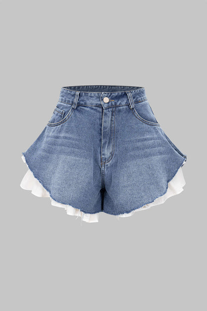ÉLODIE | RUFFLED DENIM SHORTS BLUE