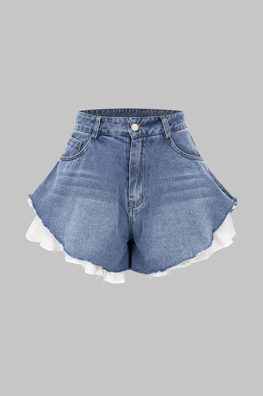 ÉLODIE | RUFFLED DENIM SHORTS BLUE