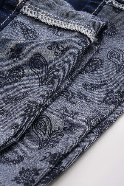 Denim Pocket Zipper Tie-Up Jeans NAVY