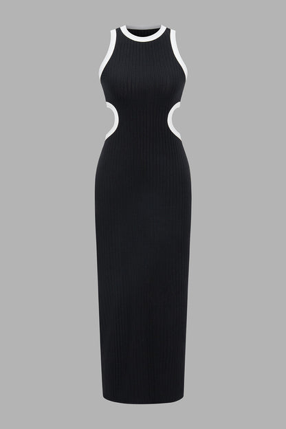 NOIR EDGE | CUTOUT KNIT MIDI DRESS BLACK
