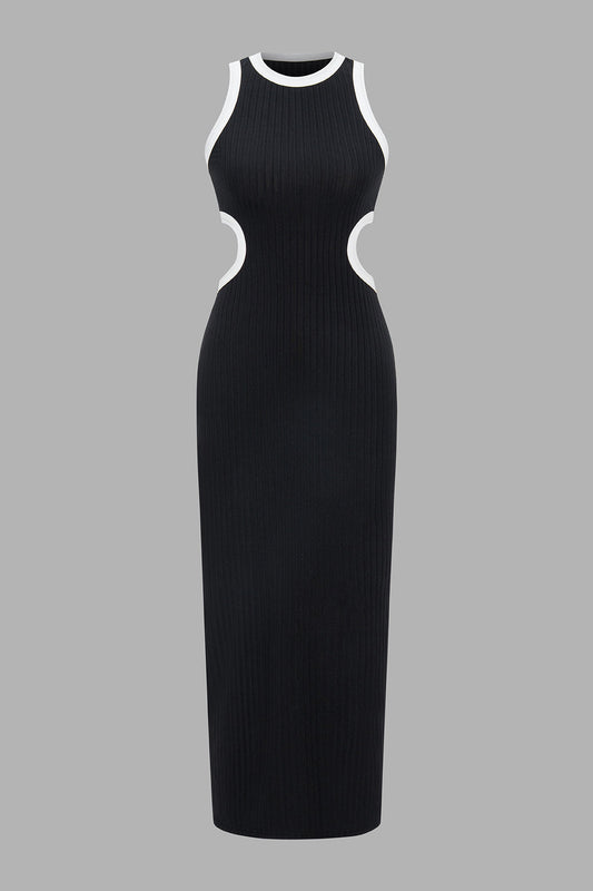 NOIR EDGE | CUTOUT KNIT MIDI DRESS BLACK