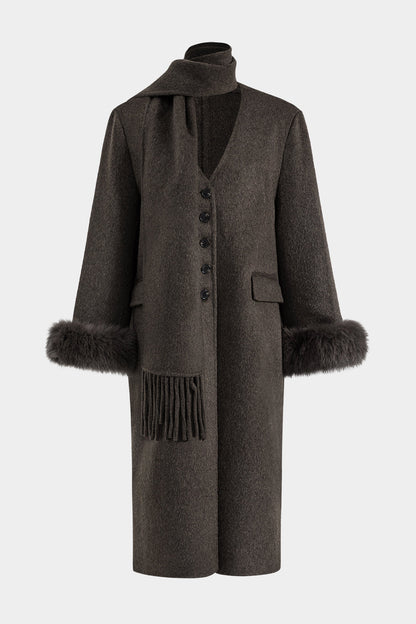 ELEONORA | FUR TRIMMED WOOL COAT BROWN