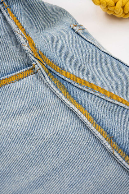 SOLENE | BELTED DENIM SHORTS LIGHT WASH BLUE