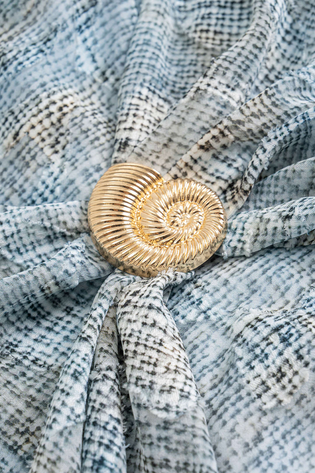 Abstract Pattern Chiffon Zipper Metallic Sea Shell Decor Ruched Skirt BABY BLUE