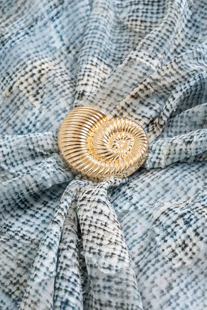 Abstract Pattern Chiffon Zipper Metallic Sea Shell Decor Ruched Skirt BABY BLUE