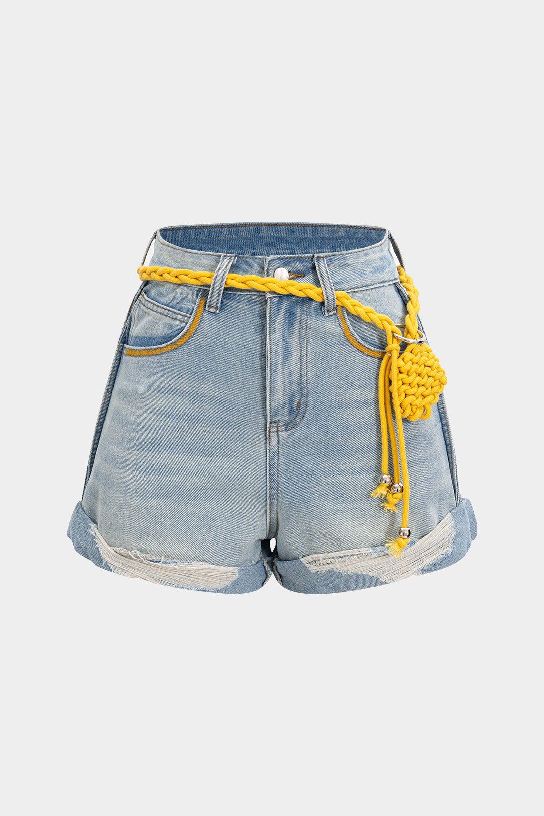 SOLENE | BELTED DENIM SHORTS LIGHT WASH BLUE