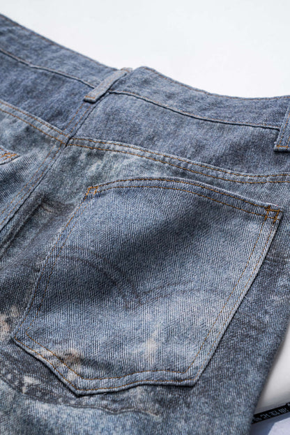 RAVEN DISTRESSED WIDE LEG JEANS CADET BLUE