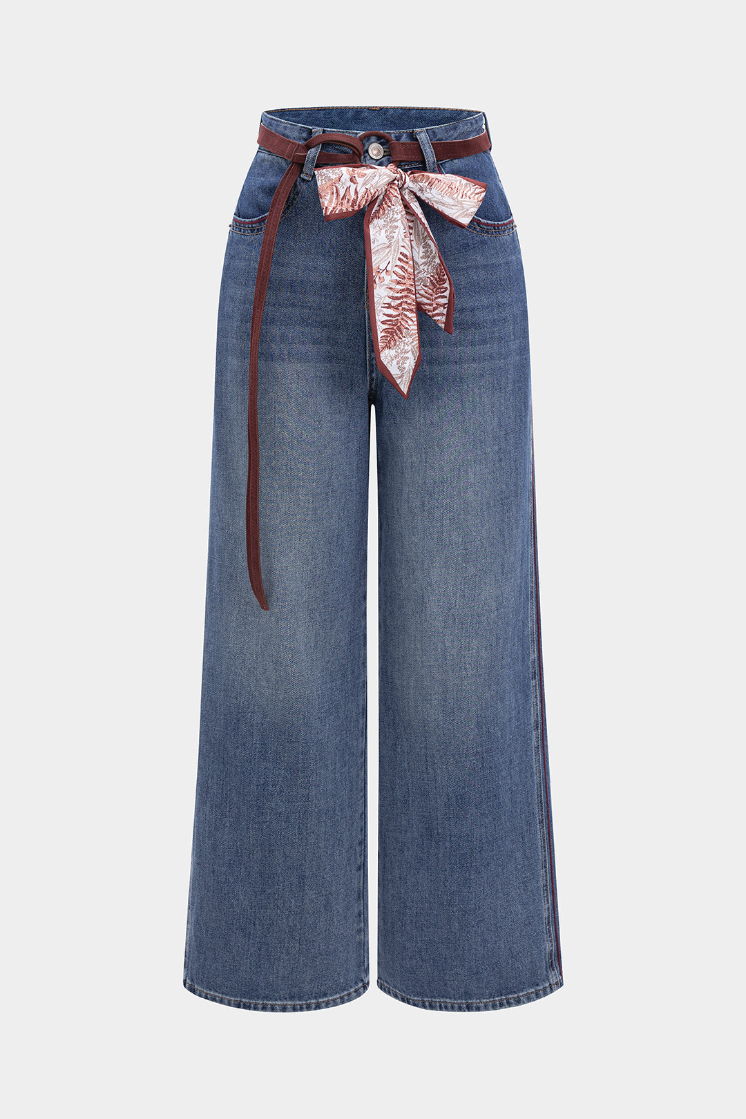 Denim Washed Belted Jeans LIGHT WASH BLUE