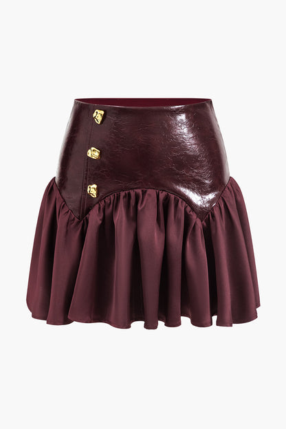 Faux Leather Patchwork Skirt BURGUNDY