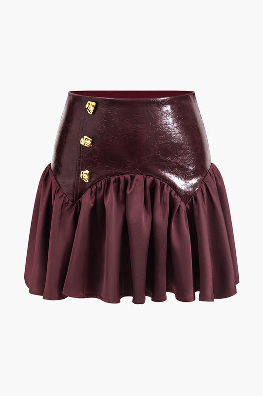 Faux Leather Patchwork Skirt BURGUNDY
