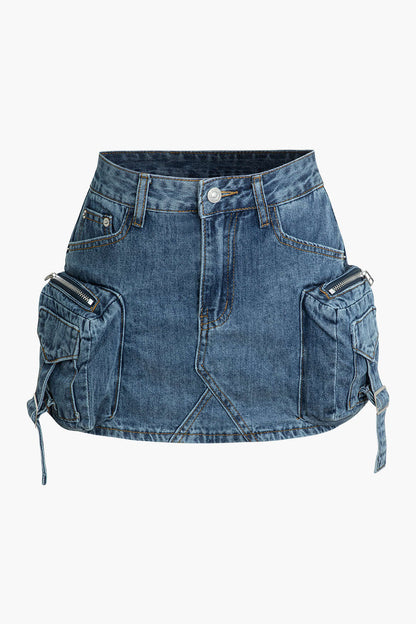 RAVEN | UTILITY DENIM MINI SKIRT ROYAL BLUE