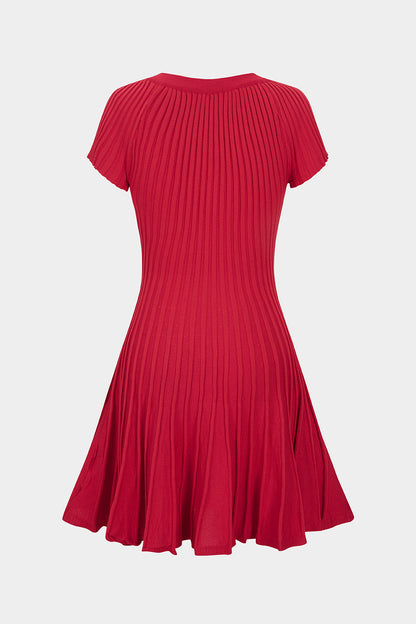 SOFIA | RED RIBBED SKATER DRESS RED