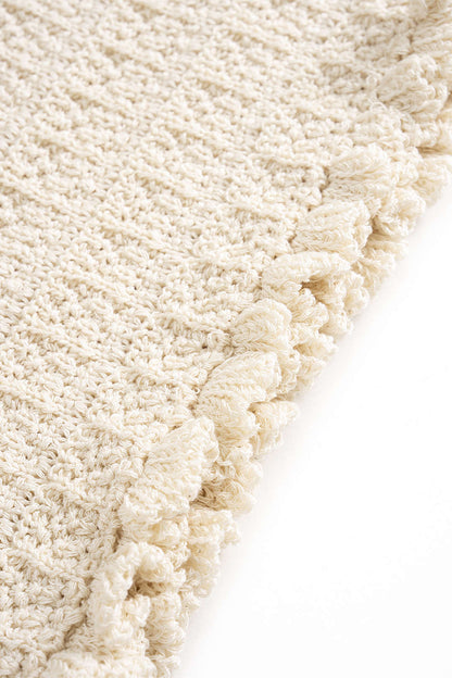 Knit Ribbed Ruffle Mini Skirt BEIGE