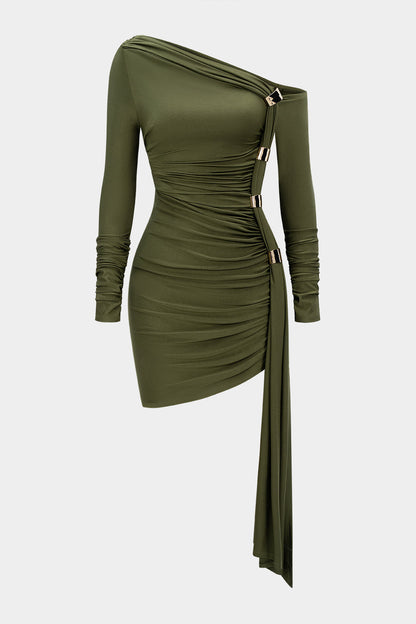 AURORA | ASYMMETRIC ELEGANCE MINI DRESS OLIVE